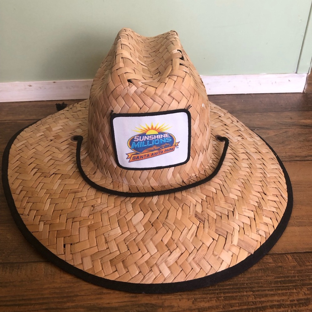 Mens Straw Hat Sunshine Millions Santa Anita, Fishing Beach With Drawstring